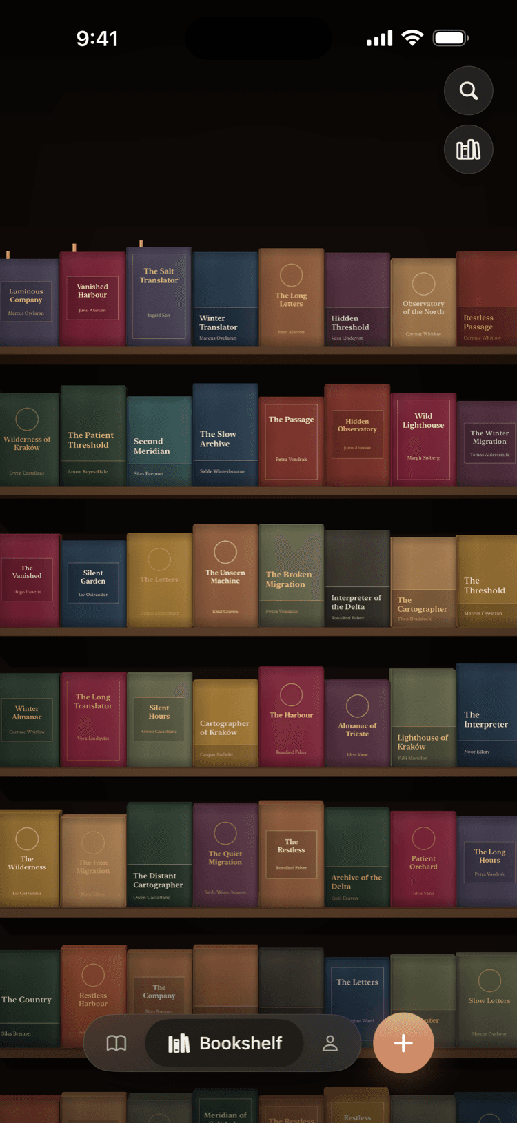 A shelf of book covers in the library